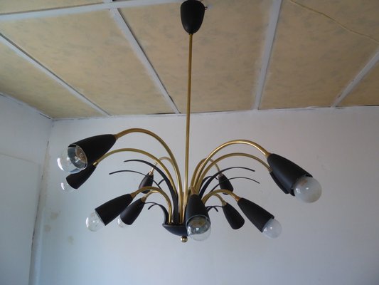 Italian Black Sputnik Spider Ceiling Lamp from Stilnovo, 1950s-AWL-1175435