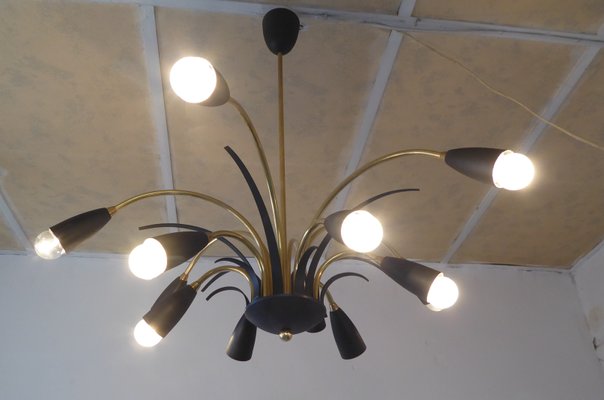 Italian Black Sputnik Spider Ceiling Lamp from Stilnovo, 1950s-AWL-1175435