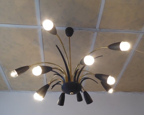 Italian Black Sputnik Spider Ceiling Lamp from Stilnovo, 1950s-AWL-1175435