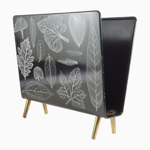 Italian Black & White Leaf Metal Magazine Rack by Piero Fornasetti, 1960s-KGD-2032172