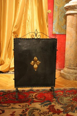 Italian Black Wrought Iron and Parcel-Gilt Freestanding Fireplace Screen-AXE-1433372