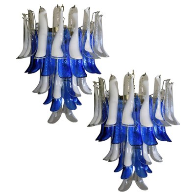 Italian Blue and White Murano Glass Chandeliers, 1980s, Set of 2-MBH-1032481