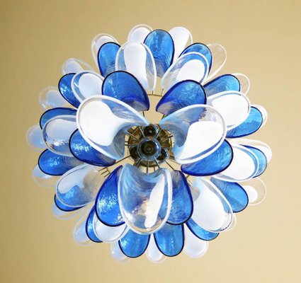 Italian Blue and White Murano Glass Chandeliers, 1980s, Set of 2-MBH-1032481