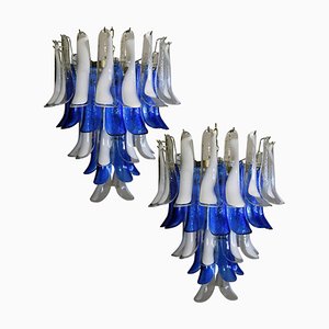 Italian Blue and White Murano Glass Chandeliers, 1980s, Set of 2-MBH-1032481