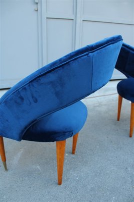 Italian Blue Cobalt Velvet, Maple & Brass Bedroom Chairs, 1950s, Set of 2-EH-1188157