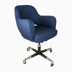 Italian Blue Fabric and Metal Swivel Desk Chair, 1960s-1970s-RD-1744297