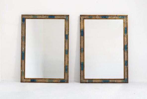 Italian Blue Hammered Glass and Gilt Wrought Iron Mirror from Poliarte, 1970s-FUE-1727101