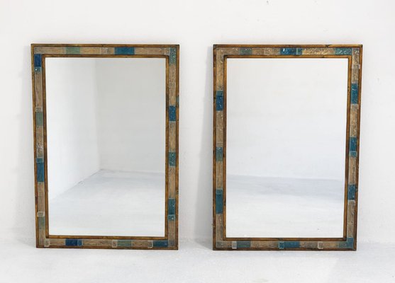 Italian Blue Hammered Glass and Gilt Wrought Iron Mirror from Poliarte, 1970s-FUE-1727101