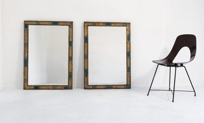 Italian Blue Hammered Glass and Gilt Wrought Iron Mirror from Poliarte, 1970s-FUE-1727101