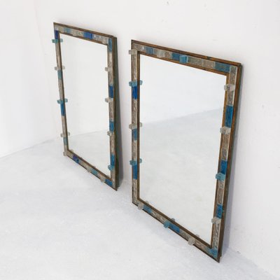 Italian Blue Hammered Glass and Gilt Wrought Iron Mirror from Poliarte, 1970s-FUE-1727101