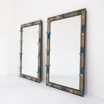 Italian Blue Hammered Glass and Gilt Wrought Iron Mirror from Poliarte, 1970s-FUE-1727101