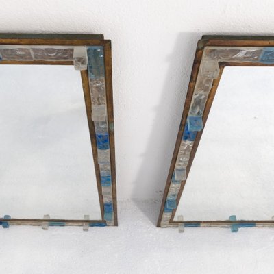 Italian Blue Hammered Glass and Gilt Wrought Iron Mirror from Poliarte, 1970s-FUE-1727101