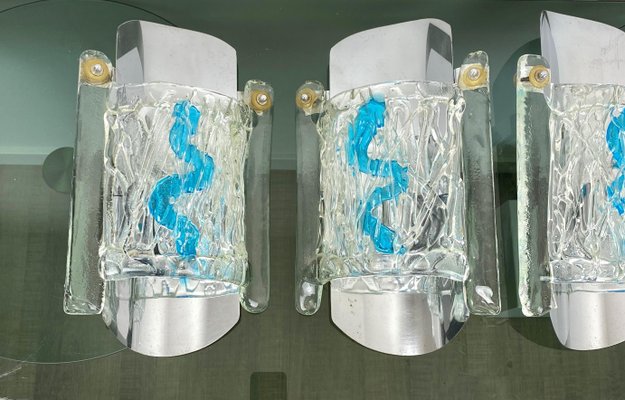 Italian Blue Murano Glass Wall Lamps from Mazzega, 1970s, Set of 3-LYQ-1171673