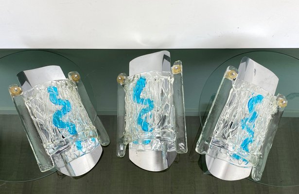 Italian Blue Murano Glass Wall Lamps from Mazzega, 1970s, Set of 3-LYQ-1171673