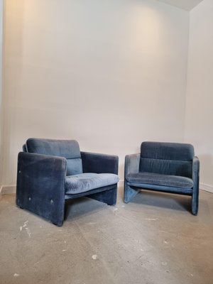 Italian Blue Velvet Lounge Chairs, 1980s, Set of 2-GNW-1285862