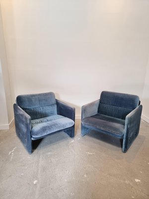 Italian Blue Velvet Lounge Chairs, 1980s, Set of 2-GNW-1285862