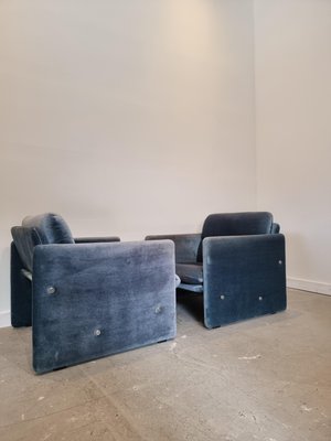 Italian Blue Velvet Lounge Chairs, 1980s, Set of 2-GNW-1285862