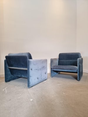 Italian Blue Velvet Lounge Chairs, 1980s, Set of 2-GNW-1285862