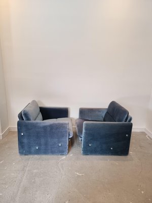 Italian Blue Velvet Lounge Chairs, 1980s, Set of 2-GNW-1285862