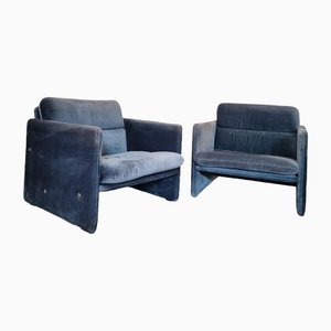 Italian Blue Velvet Lounge Chairs, 1980s, Set of 2-GNW-1285862