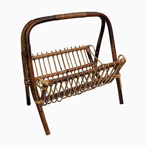 Italian Bohemian French Riviera Bamboo and Rattan Magazine Rack, 1960s-EUP-1342900