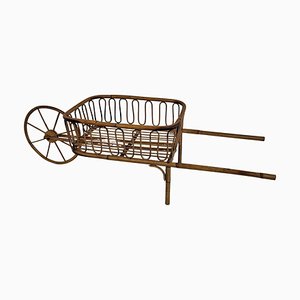 Italian Bohemian French Riviera Magazine Wheelbarrow in Bamboo and Rattan, 1960s-EUP-1329667