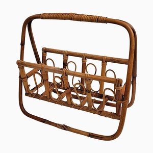 Italian Bohemian French Riviera Style Bamboo & Rattan Magazine Stand, 1960s-EUP-1325431