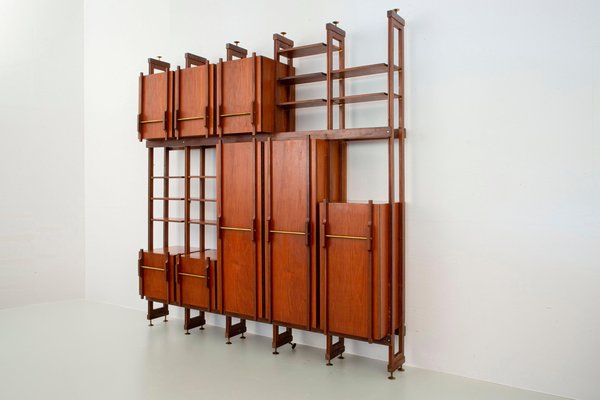 Italian Bookcase in Walnut and Brass, 1960s-ITV-1398871