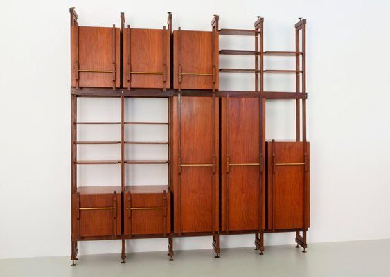 Italian Bookcase in Walnut and Brass, 1960s-ITV-1398871