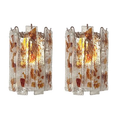 Italian Brass and Amber Murano Glass Terrazzo Wall Lamps, 1970s, Set of 2-TPE-1273698