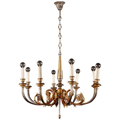 Italian Brass and Chrome Chandelier, 1950s-MBH-1032010