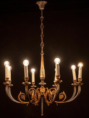 Italian Brass and Chrome Chandelier, 1950s-MBH-1032010