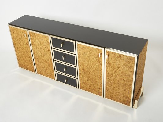 Italian Brass and Cork Marquetry Sideboard, 1970s-YJA-1345285