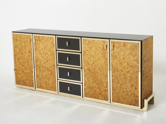 Italian Brass and Cork Marquetry Sideboard, 1970s-YJA-1345285