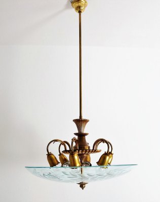 Italian Brass and Crystal Glass Chandelier, 1950s-VNE-965990