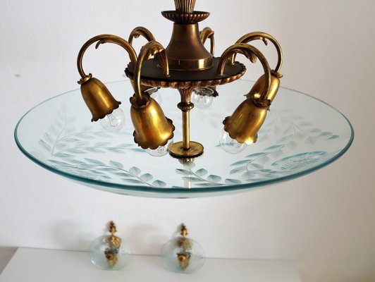 Italian Brass and Crystal Glass Chandelier, 1950s-VNE-965990