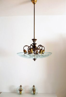 Italian Brass and Crystal Glass Chandelier, 1950s-VNE-965990