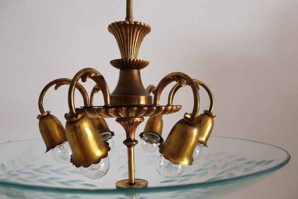 Italian Brass and Crystal Glass Chandelier, 1950s-VNE-965990