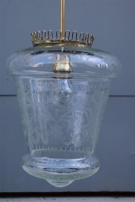 Italian Brass and Engraved Crystal Lantern Ceiling Lamp, 1950s-EH-675733