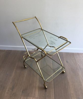 Italian Brass and Engraved Glass Drinks Trolley, 1950s-BA-658538