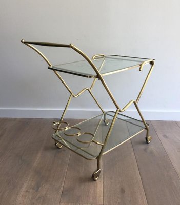 Italian Brass and Engraved Glass Drinks Trolley, 1950s-BA-658538