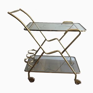 Italian Brass and Engraved Glass Drinks Trolley, 1950s-BA-658538