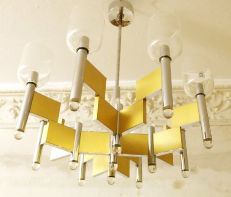 Italian Brass and Glass 8-Arm Chandelier by Gaetano Sciolari, 1970s-ED-1792925