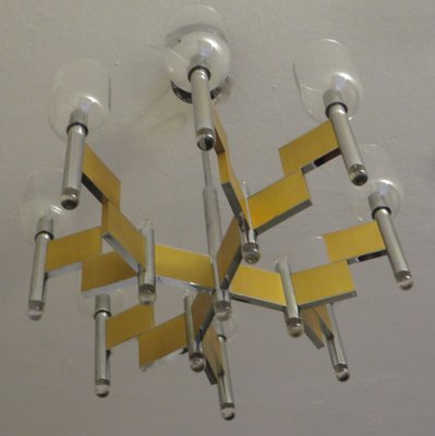 Italian Brass and Glass 8-Arm Chandelier by Gaetano Sciolari, 1970s-ED-1792925