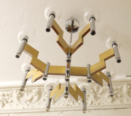 Italian Brass and Glass 8-Arm Chandelier by Gaetano Sciolari, 1970s-ED-1792925