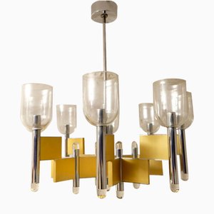 Italian Brass and Glass 8-Arm Chandelier by Gaetano Sciolari, 1970s-ED-1792925