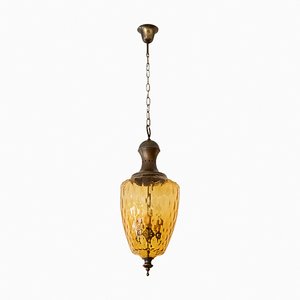 Italian Brass and Glass Chandelier, 1950s-ZVH-609348