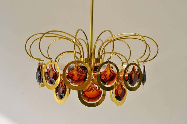 Italian Brass and Glass Chandelier in the Style of Sciolari-SPD-976402