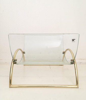 Italian Brass and Glass Magazine Holder from Galotti and Radice, 1970s-LL-1363991