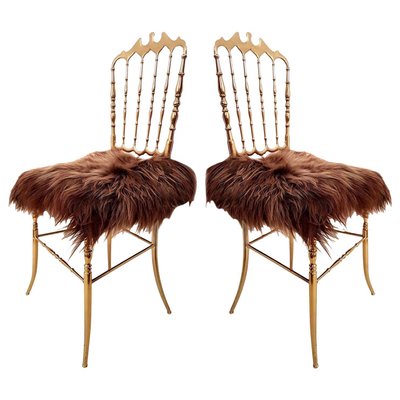 Italian Brass and Iceland Wool Chairs from Chiavari, 1960s, Set of 2-VDW-711808